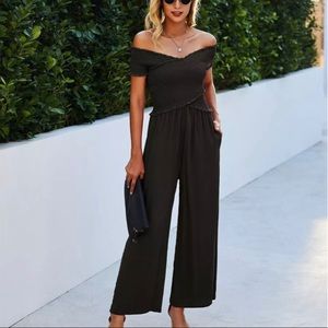 Off the shoulder smocked chest jumpsuit